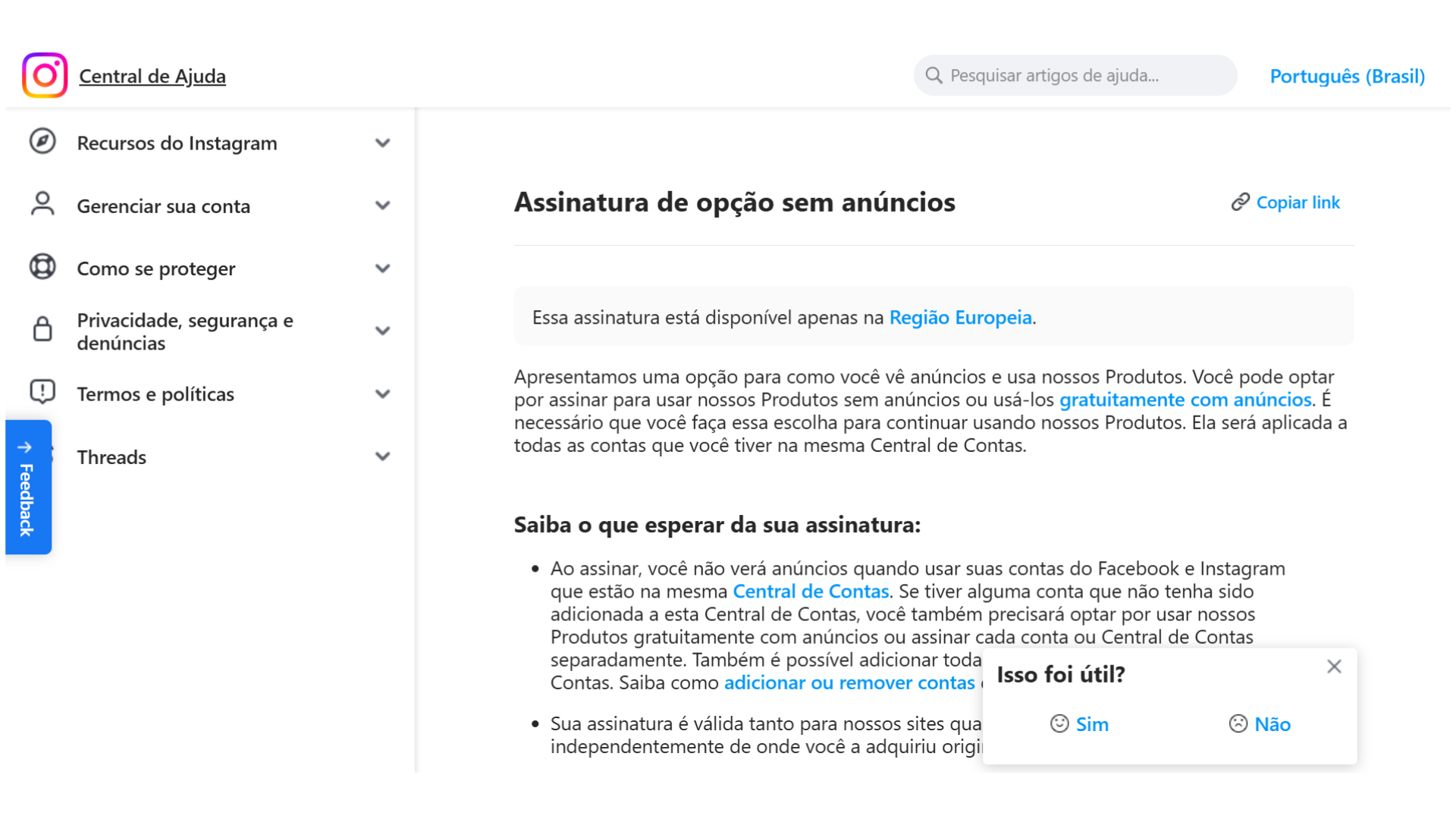 Facebook e Instagram sem anúncios versão paga Reino Unido I GGDIGITAL